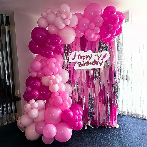 FOTIOMRG Hot Pink Balloons 12 inch, 70 Pack Hot Pink Latex Party Balloons Helium Quality for Birthday Baby Bridal Shower Bachelorette Party Decorations (with Hot Pink Ribbon)