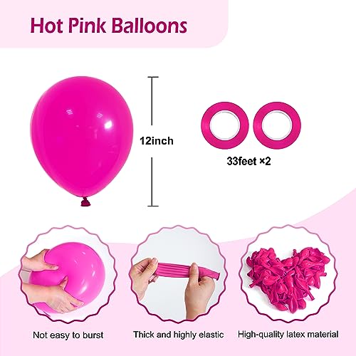 FOTIOMRG Hot Pink Balloons 12 inch, 70 Pack Hot Pink Latex Party Balloons Helium Quality for Birthday Baby Bridal Shower Bachelorette Party Decorations (with Hot Pink Ribbon)