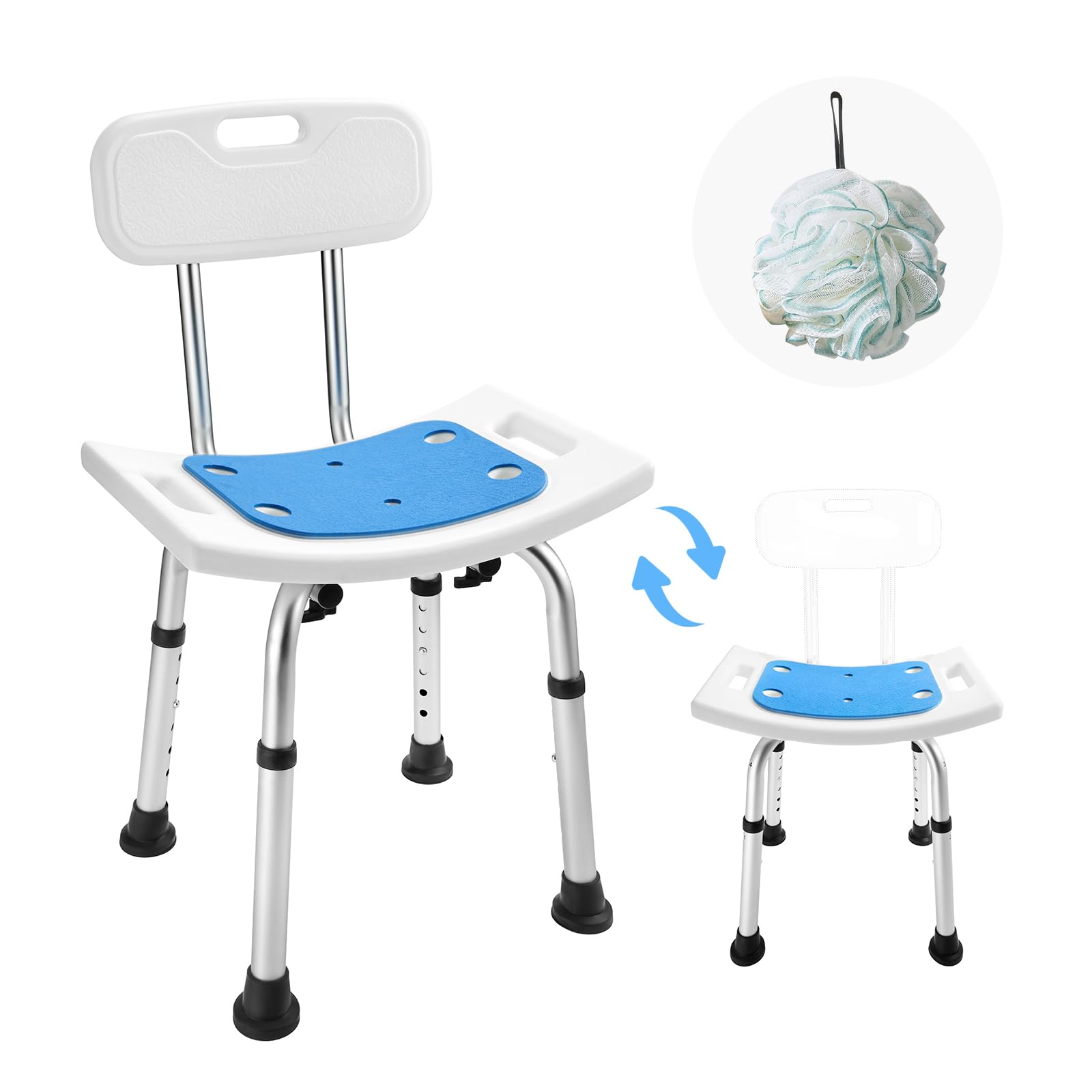 FSA/HSA Eligible Shower Chair with Back Removable - 2 in 1 Nonslip Shower Stool for Inside Shower, Narrow Bathtub Chair, Adjustable Shower Seat for Seniors, Elderly, Handicap, Disabled by LEACHOI