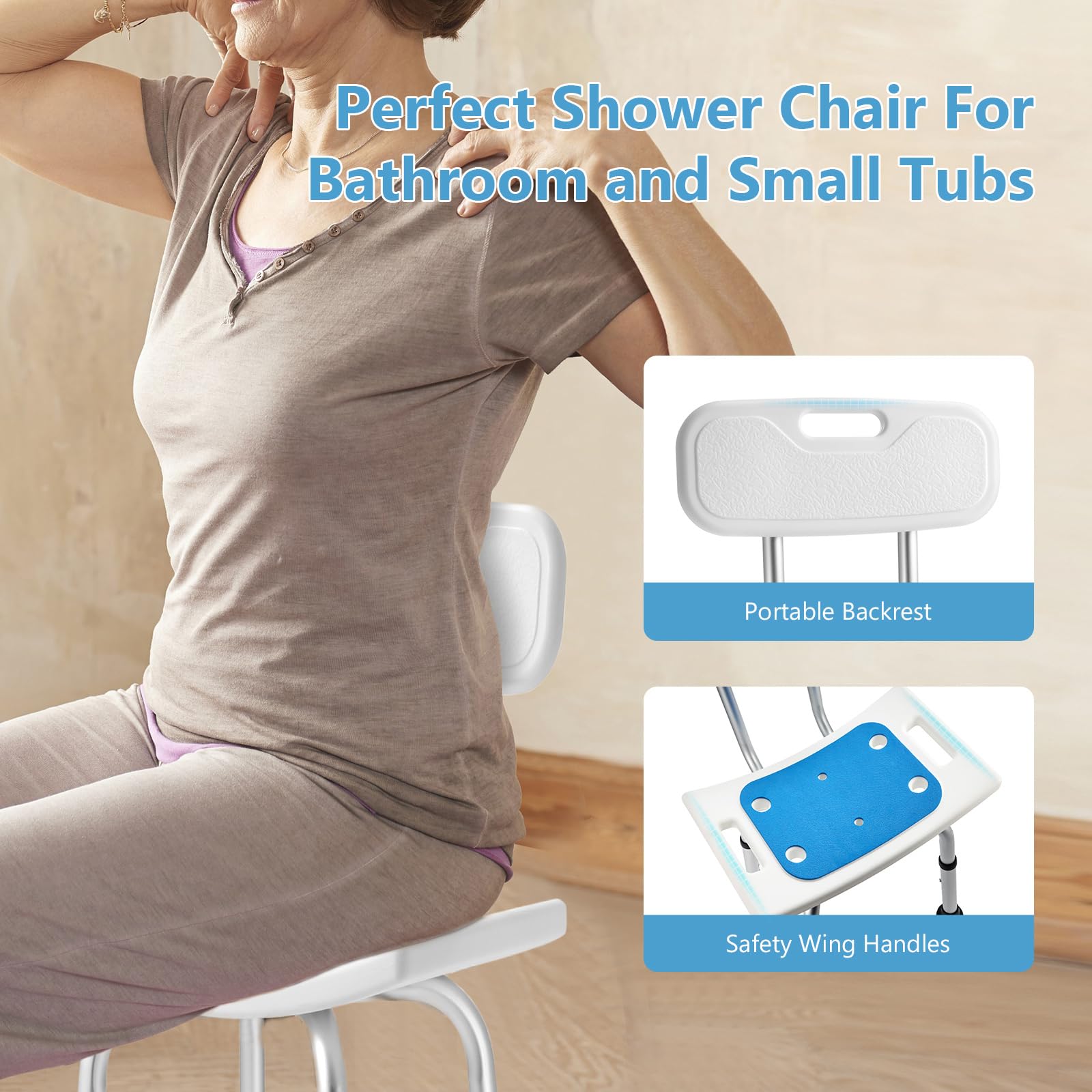 FSA/HSA Eligible Shower Chair with Back Removable - 2 in 1 Nonslip Shower Stool for Inside Shower, Narrow Bathtub Chair, Adjustable Shower Seat for Seniors, Elderly, Handicap, Disabled by LEACHOI