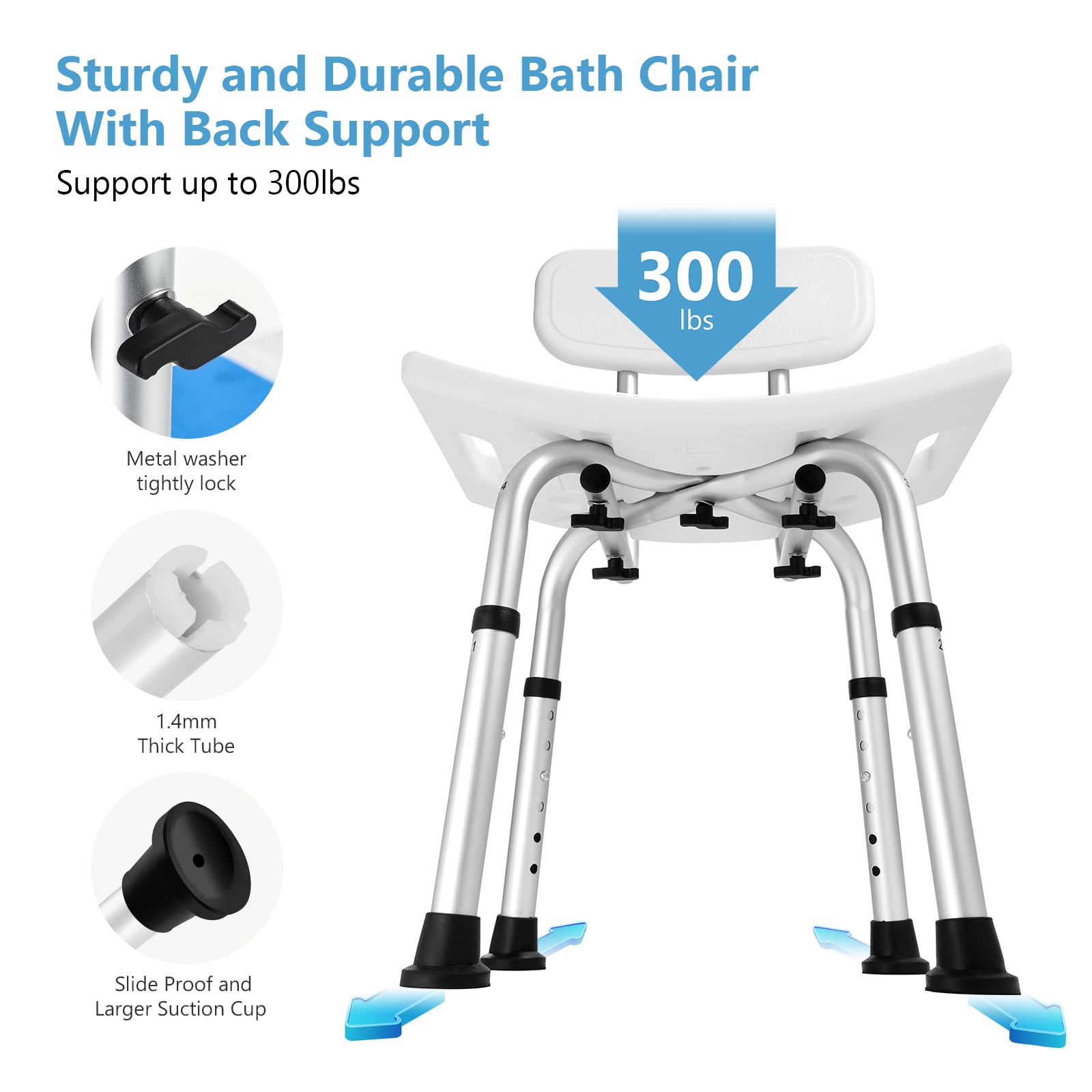 FSA/HSA Eligible Shower Chair with Back Removable - 2 in 1 Nonslip Shower Stool for Inside Shower, Narrow Bathtub Chair, Adjustable Shower Seat for Seniors, Elderly, Handicap, Disabled by LEACHOI