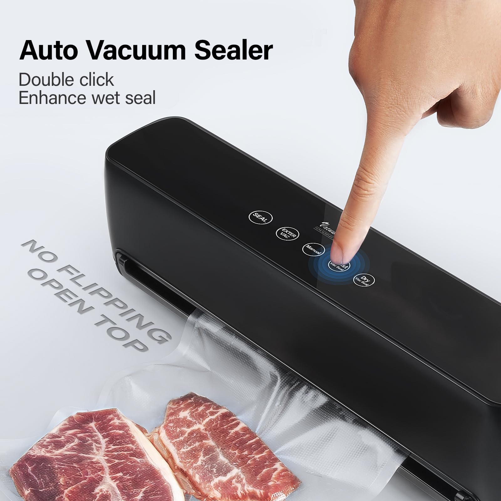 BYUVEVSR Fully Automatic Vacuum Sealer Machine, Hands-Free Operation 5 Functions, Suitable for Sealing Dry and Wet Foods, LED Indicator Compact Design Includes 15 Bags Black 14.9 x 5.9 x 2.28 AP-10-B