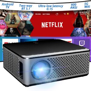 Upgrade 4K Projector with WiFi and Bluetooth, Native 1080P, Ultra-low Latency of 0.1 Seconds, 600 ANSI, Keystone & 50% Zoom, 300" Display, Home Theater, Compatible with iOS/Android/HDMI/Win/PS5/TV