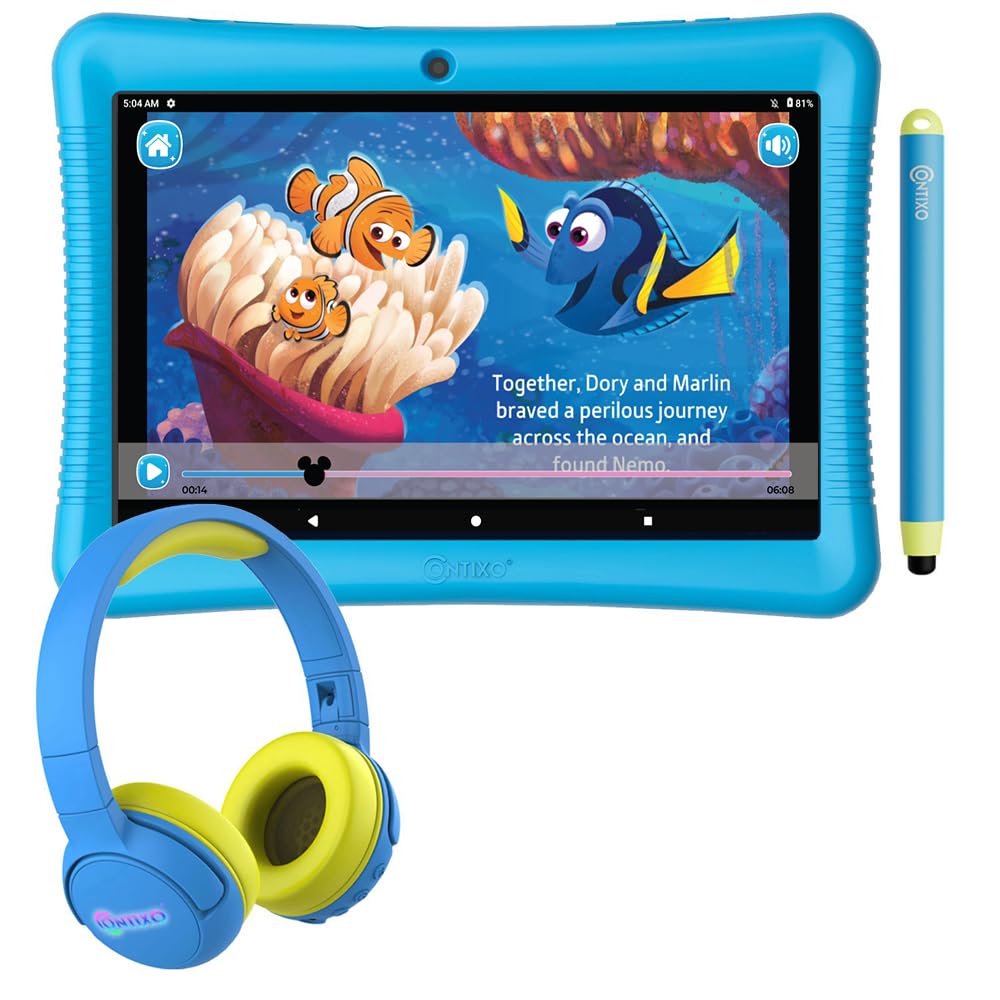 Contixo Kids Tablet, K102 Tablet for Kids and KB-5 Kids Headphones Bundle,10-inch HD, Ages 3-7, Toddler Tablet with Camera, Parental Control, Android 10, 32GB, WiFi, Learning Tablet for Kids