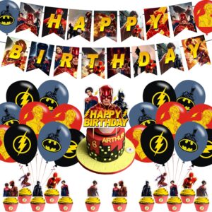 flash party supplies,birthday party decorations for flash movie 2023 for kids with happy birthday banner,cake topper ,balloons for flash movie theme birthday party decorations