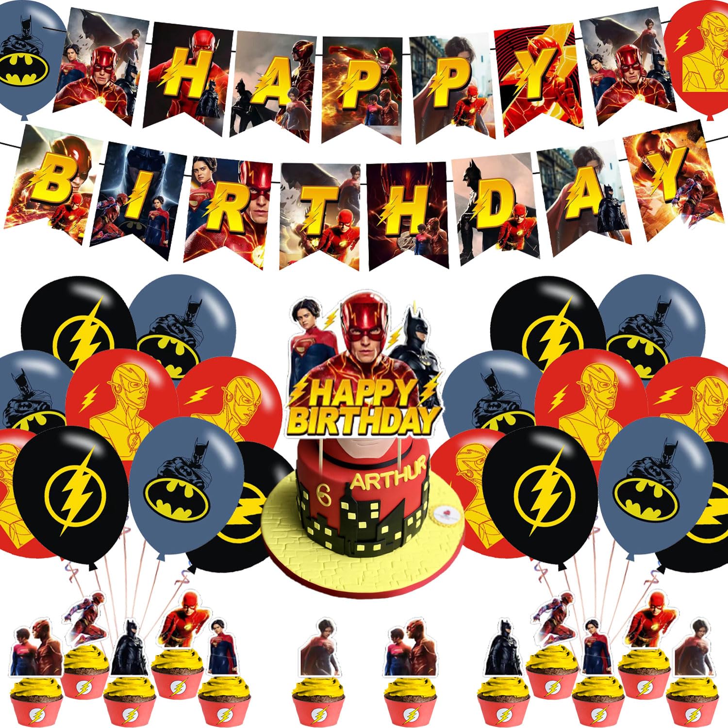 Flash Party Supplies,Birthday Party Decorations for Flash Movie 2023 for kids with happy birthday banner,cake topper ,balloons for Flash Movie theme birthday party decorations