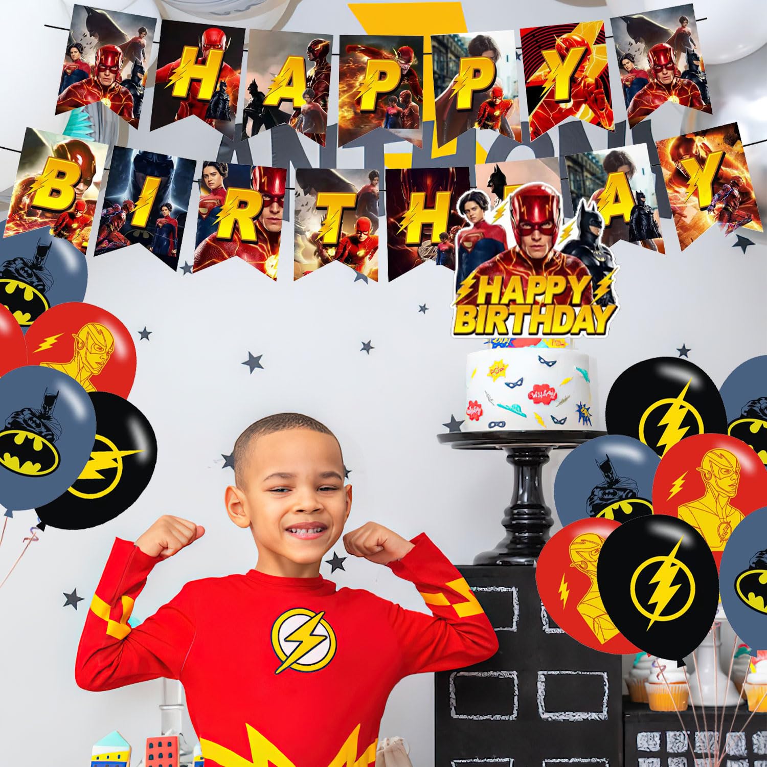 Flash Party Supplies,Birthday Party Decorations for Flash Movie 2023 for kids with happy birthday banner,cake topper ,balloons for Flash Movie theme birthday party decorations