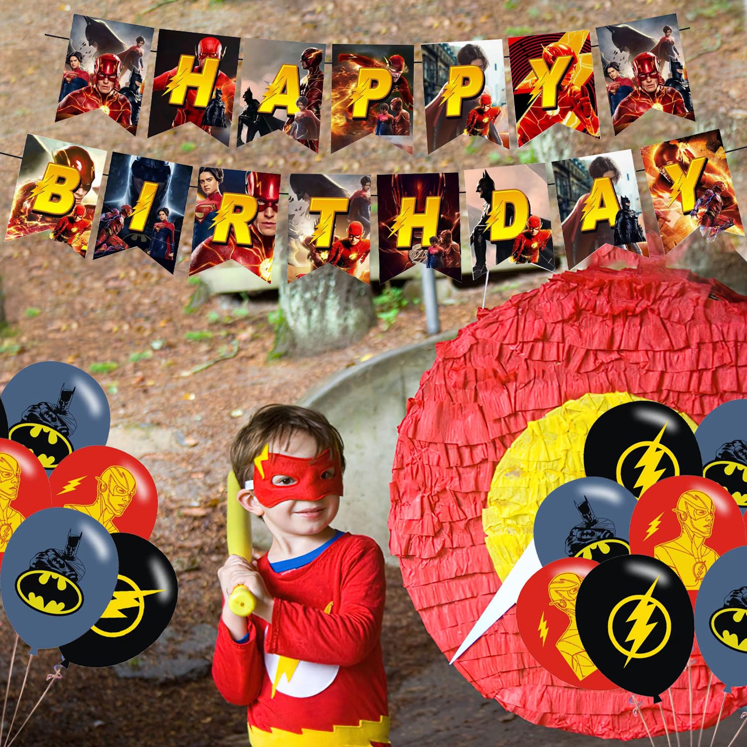 Flash Party Supplies,Birthday Party Decorations for Flash Movie 2023 for kids with happy birthday banner,cake topper ,balloons for Flash Movie theme birthday party decorations
