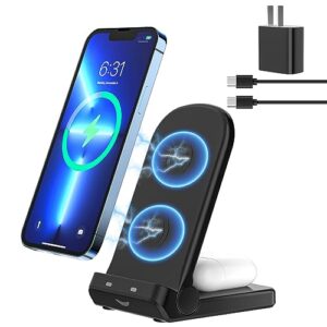 Wireless Charger for iPhone/Samsung/AirPods, 2-in-1 iPhone Charger Fast Charging, Wireless Charging Station for iPhone14/13/12/11/Pro/Max/SE/XS/XR/X/8 Plus/8, AirPods/Google/LG/Sony, etc