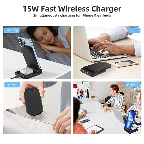 Wireless Charger for iPhone/Samsung/AirPods, 2-in-1 iPhone Charger Fast Charging, Wireless Charging Station for iPhone14/13/12/11/Pro/Max/SE/XS/XR/X/8 Plus/8, AirPods/Google/LG/Sony, etc