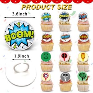 24pcs Super Theme Hero Cake Toppers Cupcake Ring Decor for Kids Hero Theme Birthday Party Supplies Baking Decorations Party Favors