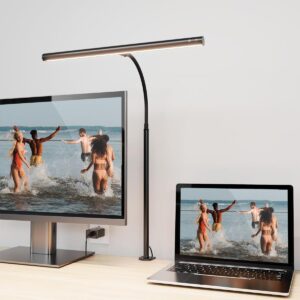 jackyled modern desk lamps for home office, eye caring led desk lamp with gooseneck clamp, dimmable computer desk light, touch control desktop lamp for study reading architect