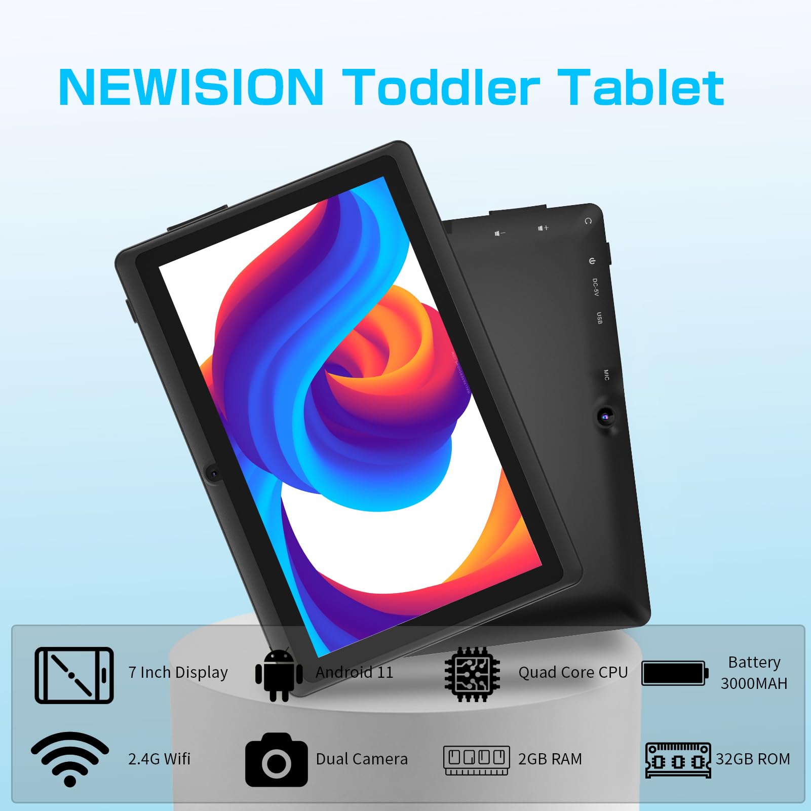 NEWISION Android Tablet for Kids,7 inch Android Tablet,32GB ROM(512GB Expand) Computer Tablet PC,Dual Camera,WiFi,Type C,Include Tablet Case (Blue)