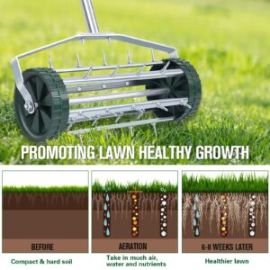 MAHOOMMAKH Lawn Aerator- Rolling Lawn Aerator, 18-Inch Aerator Lawn Tool- Heavy Duty Rolling Lawn Aerator for Garden, Yard, Lawn Aeration