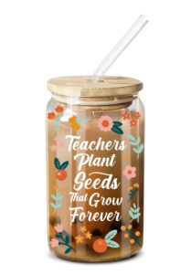 neweleven gifts for teacher - teacher gifts for women - teacher appreciation gifts, thank you teacher gifts, teacher retirement gifts - end of year teacher gifts from student - 16 oz coffee glass