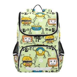 julyto kids backpack for boys girls with reflective stripes 17 inch robots cartoon backpack for school funny theme school bag elementary student bookbag daypack for travel hiking