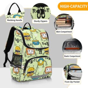 JULYTO Kids Backpack for Boys Girls with Reflective Stripes 17 inch Robots Cartoon Backpack for School Funny Theme School Bag Elementary Student Bookbag Daypack for Travel Hiking