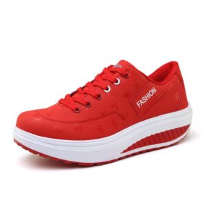 women's low top casual walking platform wedge sneakers stylish lightweight sport shoes slip on fashion comfortable running shoes 10 red, 10.24''heel to toe
