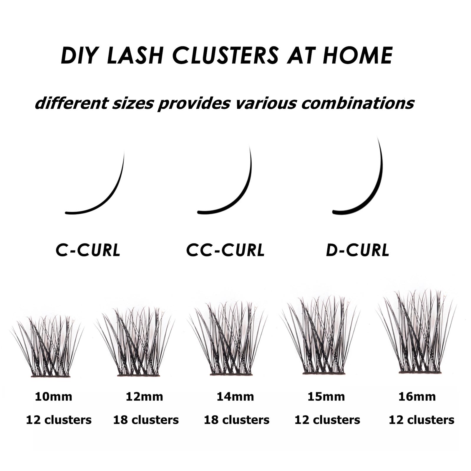Lanciley Lash Extension Kit 120 Lash Clusters with Lash Bond and Seal and Tweezers C D Curl Individual Lashes Thin Band Soft Fluffy Reusable False Eyelashes 10/12/14/15/16mm - L23