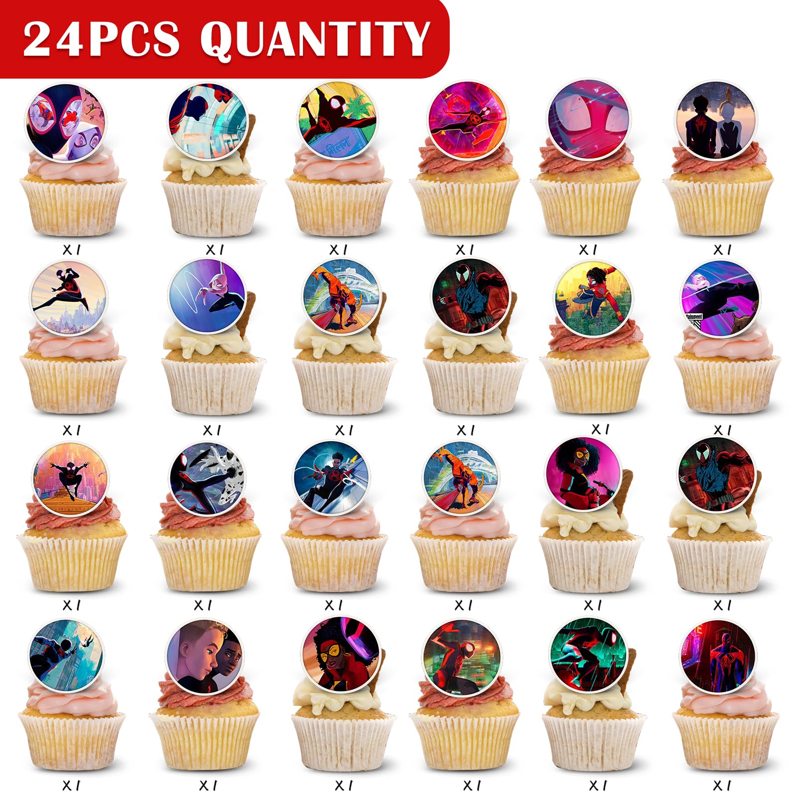 24pcs Spider Cake Toppers Cupcake Ring Decor for Kids Spider Theme Birthday Party Supplies Baking Decorations Party Favors