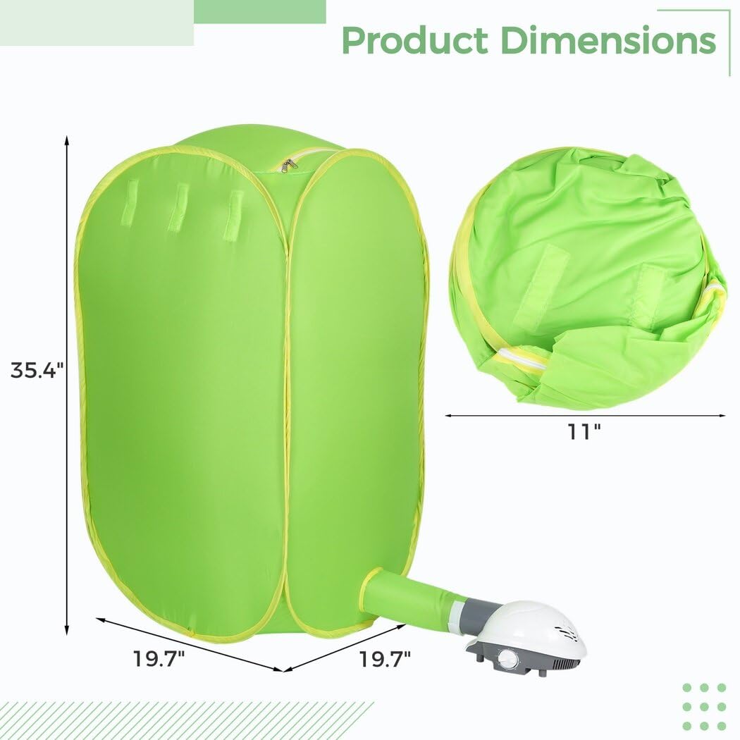 Portable Clothes Dryer, 800W Portable Dryer for Apartments, Foldable Drying Machine for Home Travel, Multifunctional Dryer Kit with Clothes Hangers, Green