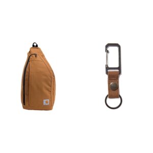 carhartt mono sling backpack, unisex crossbody bag for travel and hiking, carhartt brown & unisex adult nylon duck key keeper, durable keychain with self-locking clip wallet, nylon duck, one size us
