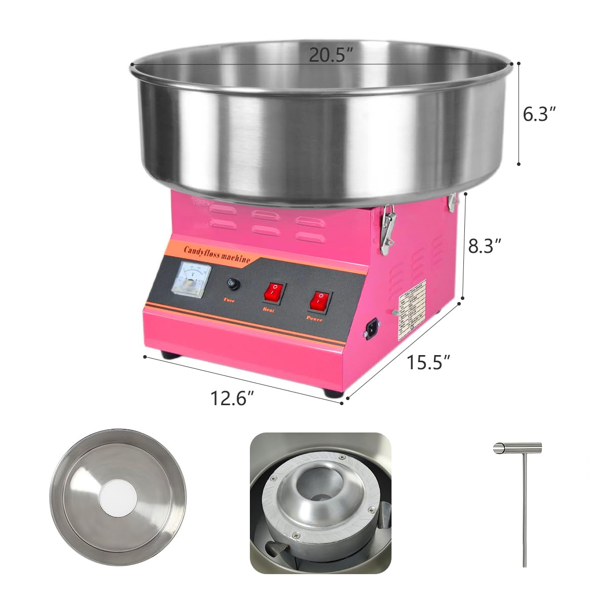 1000W Electric Cotton Candy Machine,Commercial cotton candy machine with Stainless Steel Bowl and Sugar Scoop,Cotton-candy Machine,for Birthdays, School function, or Social Events, Pink