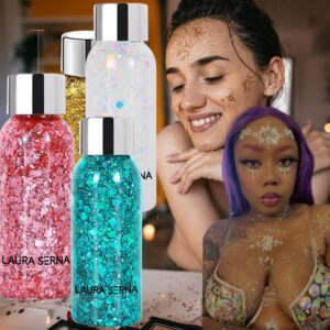 9 Pack Body Glitter Gel, Mermaid Sequin Chunky Glitter Face Hair Nail Lip Glitter Gel Lasting Sparkling Lotion Glitter Liquid Eye Shadow for Festival Birthday Makeup Party