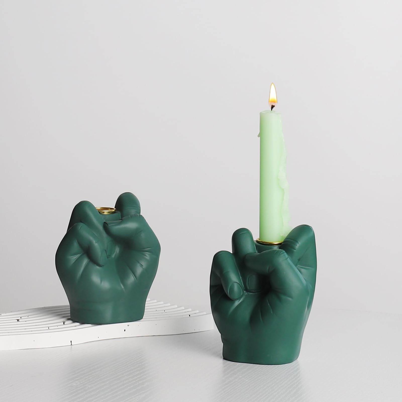 DUMEINA Funny Hand Shaped Candlestick for Taper Candles, Decorative Candle Holders for Party,Wedding,Dinning,Home Decorations,Fits 0.86 Inch Thick Candle&Led Candles(Green)