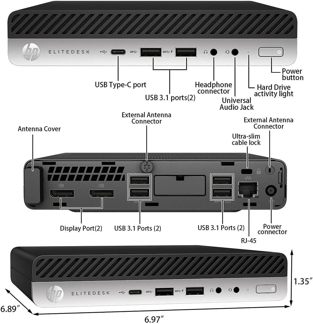 HP EliteDesk 800 G4 Mini Business Desktop - 8th Gen i5-8600T, 8GB DDR4 RAM, NVMe 256GB SSD, WiFi, Wired Keyboard & Mouse,Windows 10 Pro (Renewed)