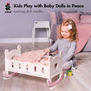 ROBUD Wooden Baby Doll Crib, Baby Doll Bed Toys, for Dolls Up to 18 Inch, Doll Accessories - with Mattress, Pillow, Quilt, Gift for Boys & Girls, Ages 3+