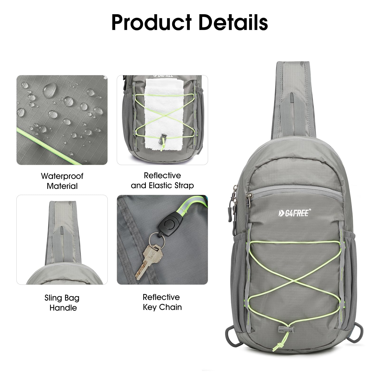 G4Free Sling Bag Backpack RFID Blocking Crossbody with Front Pocket Hiking Daypack Outdoor Chest Bag for Women Men Grey