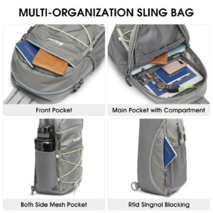 G4Free Sling Bag Backpack RFID Blocking Crossbody with Front Pocket Hiking Daypack Outdoor Chest Bag for Women Men Grey