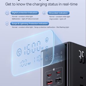 Baseus Charging Station, 10 in 1 USB Power Strip 35W with 1200J Surge Protector, 6 AC + 2 USB-C + 2 USB-A Port, Fast Charging Desktop Charger for iPhone 15/14 Series, iPad, Game, Home, Office (35W)