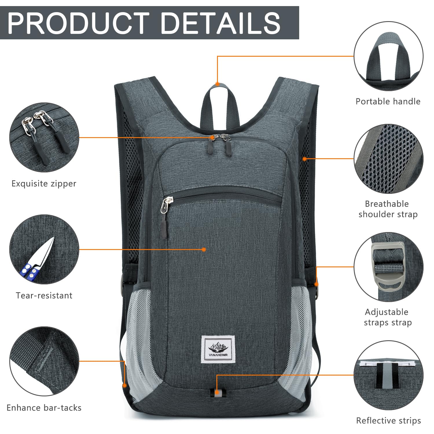 Esup 15L Lightweight Hiking Backpack Foldable Small Travel Backpack Packable Camping Backpack for Women Men (Dark Gray)