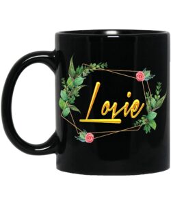 coffee mug personalized name lovie mug for women girls wife, mother, custom name flower coffee mug, name coffee cup, floral design, personalized gift her, mug with name 11oz black mug 010632