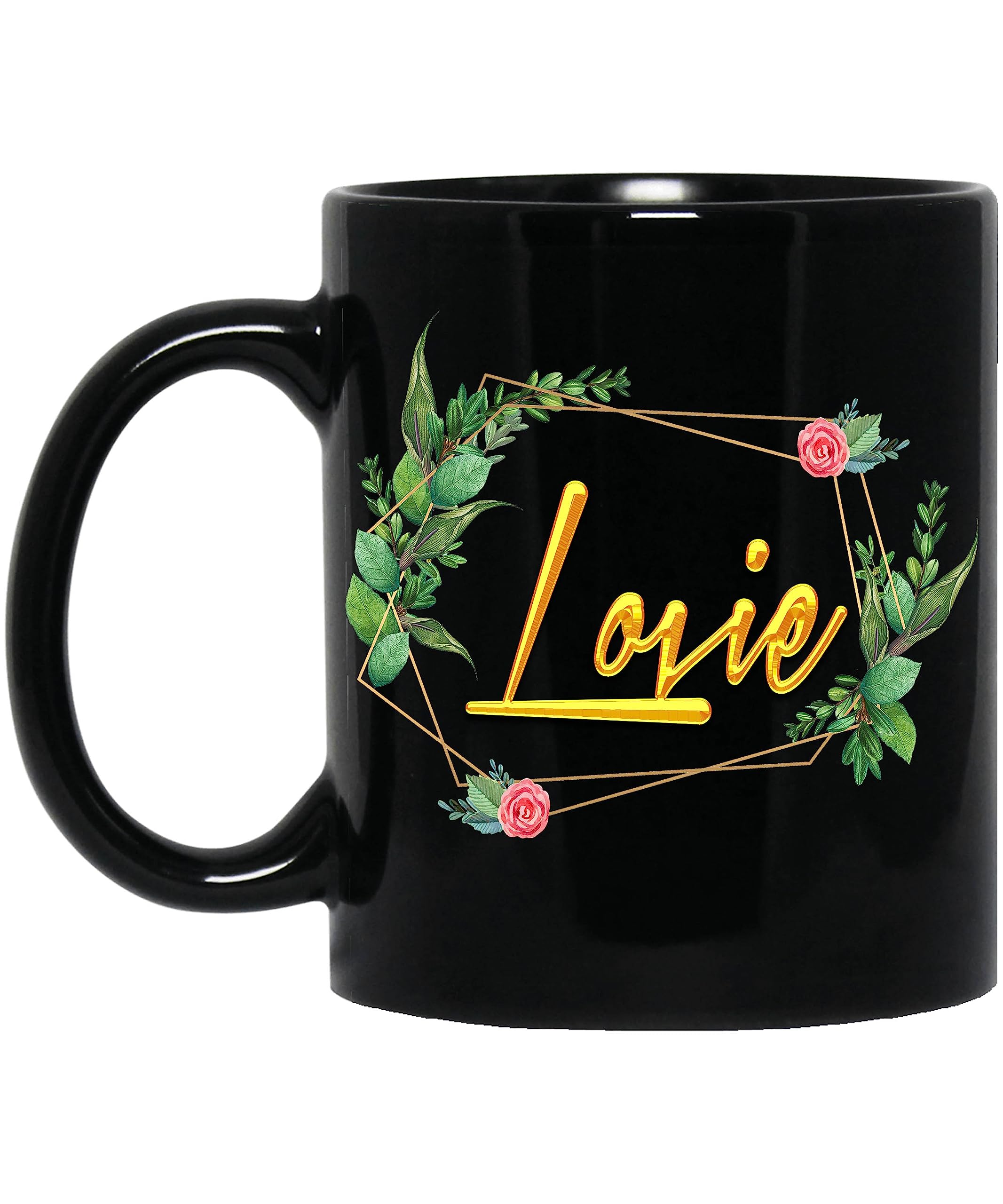 Coffee Mug Personalized Name Lovie Mug for Women Girls Wife, Mother, Custom Name Flower Coffee Mug, Name Coffee Cup, Floral Design, Personalized Gift Her, Mug with Name 11oz Black Mug 010632