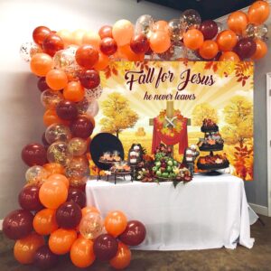 Fall for Jesus Backdrop Autumn Thanksgiving He Never Leaves Photography Background Maple Leaves Pumpkin Sunflower Friendsgiving Christian Religion Supplies Photo Banner (6x4ft(70x40inch))