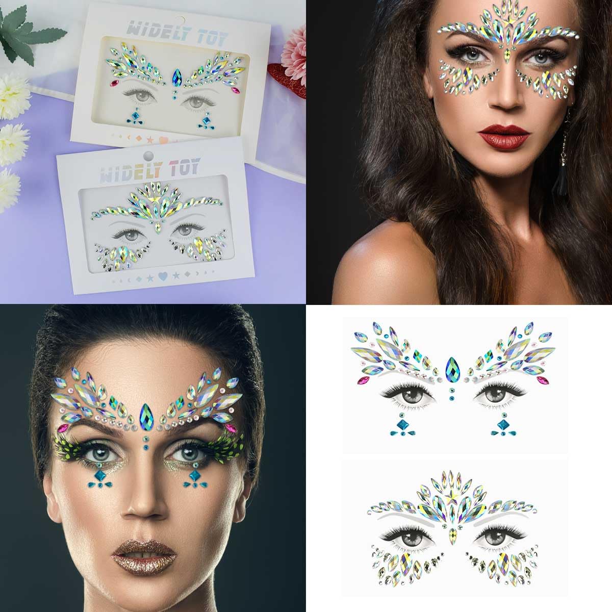 6 Pcs Face Jewels Face Gems Face Rave Stickers for Festival Party Makeup Halloween Mermaid Face Crystal Glitter Body Eyes Crystals Sticker Temporary Tattoos Stickers for Women Rhinestone Face Jewels