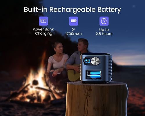 Mini Projector with Android TV, DLP and Rechargeable Battery, WiMiUS Pico Pocket Portable Projector with WiFi Bluetooth, 360°Speaker, 1080P Support, Wireless Smart Outdoor Projector for Phone/HDMI/USB