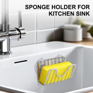 Sponge Holder for Kitchen Sink with Suction Cups - Sink Caddy Organizer for Sponges, Scrubbers, Dish Brush, Soap - Bathroom, Kitchen Sink Accessories & Essentials - 304 Stainless Steel, NeverRust