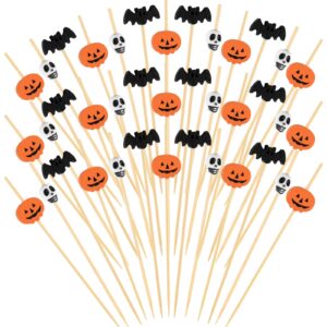 astaron 150 counts halloween pumpkin cocktail picks for halloween party supplies wooden bats and skull cocktail picks 4.7 in appetizer picks fruit forks for halloween decorations