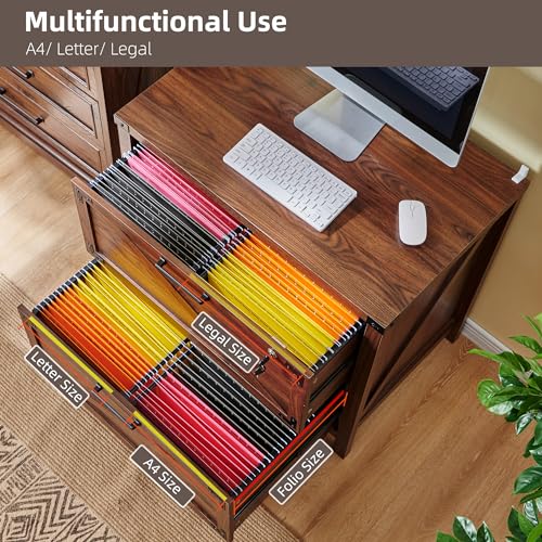 JXQTLINGMU 2 Drawer Farmhouse File Cabinet, Lateral Filing Cabinet with Lock for Home Office, Compatible Legal Letter A4 F4 Size, Brown