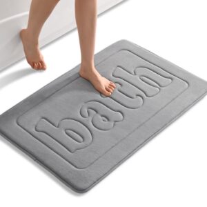 memory foam bath mat gray bath mats for bathroom non slip floor rugs, super absorbent bathmat quick dry, machine washable bathroom rug, ultra soft coral velvet carpet for shower,tub 24"x36"