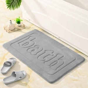 Memory Foam Bath Mat Gray Bath Mats for Bathroom Non Slip Floor Rugs, Super Absorbent Bathmat Quick Dry, Machine Washable Bathroom Rug, Ultra Soft Coral Velvet Carpet for Shower,Tub 24"x36"