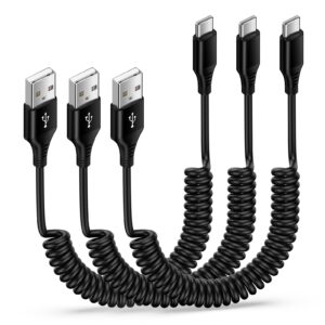 android auto usb c cable samsung charger fast charging cord for car,3pack retractable usb type c to usb a coiled cable fast charging cord for galaxy s24/s23/s22/a54/a34,google pixel 8pro/8a/7a/7/6/5/4