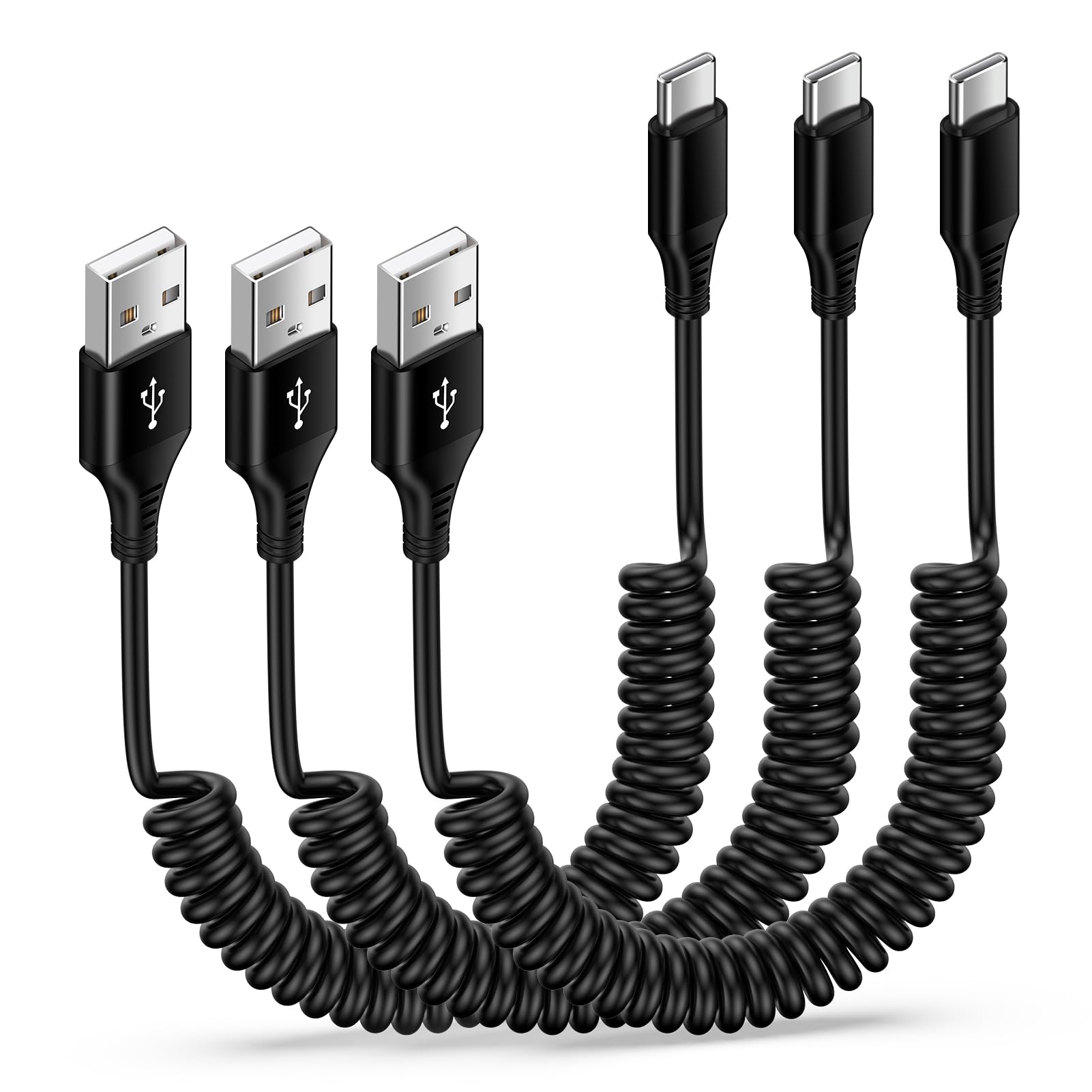 Android Auto USB C Cable Samsung Charger Fast Charging Cord for Car,3Pack Retractable USB Type C to USB A Coiled Cable Fast Charging Cord for Galaxy S24/S23/S22/A54/A34,Google Pixel 8Pro/8a/7a/7/6/5/4