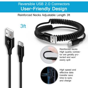 Android Auto USB C Cable Samsung Charger Fast Charging Cord for Car,3Pack Retractable USB Type C to USB A Coiled Cable Fast Charging Cord for Galaxy S24/S23/S22/A54/A34,Google Pixel 8Pro/8a/7a/7/6/5/4