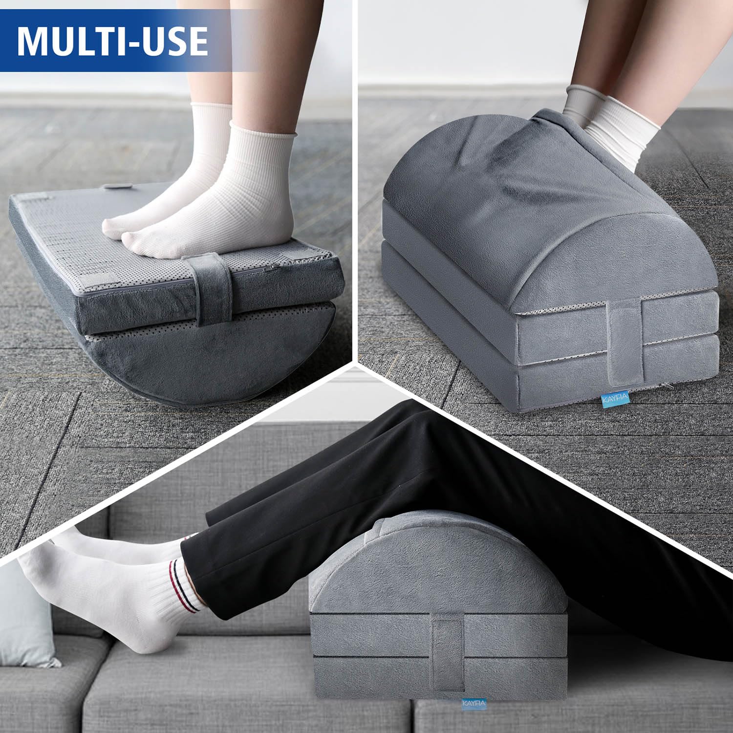 KAYFIA Foot Rest for Under Desk at Work XX-Large with 3 Adjustable Heights，Foot Stool with Supportive Gel-Infused Foam, Warmer Feet Pocket Footrest for Office Gaming Chair, for Leg Support -Gray