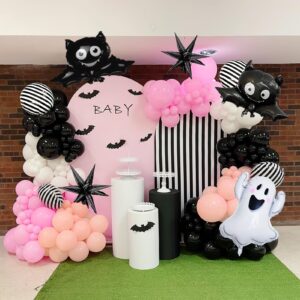 pink black orange halloween balloon garland arch kit 136pcs with bat ghost foil balloons for girl baby shower happy boo day spooky one 1st birthday decorations